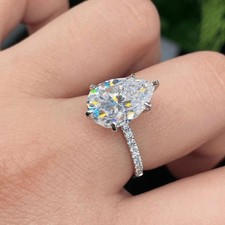 Wedding 14k White Gold 3.30 Carat E F VVS2 IGI Lab Grown Diamond Ring Pear Cut