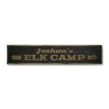 Elk Camp, Custom Hunter's Name Lodge - Rustic Distressed Wood Sign