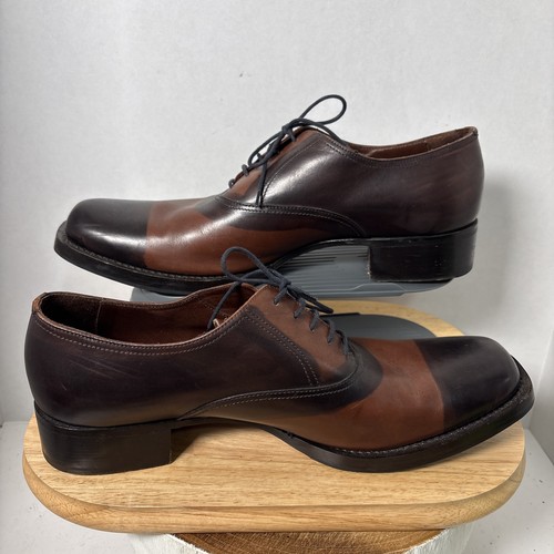 Vintage Miu Miu Colorblock Leather Oxford Shoes Lace Up Two Tone Brown Italy 1