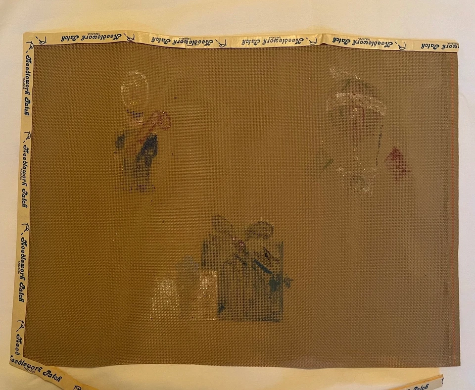 Trio of Christmas ornaments Hand Painted on brown Needlepoint canvas VTG - Image 4 of 4