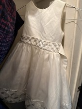 Girls' White Formal Dress Ribbon Waist Sheer Overlay Flower Girl Communion