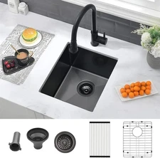10x13x15" Black Undermount Bar Sink SS Single Bowl Kitchen Sink With Bottom