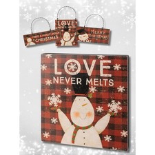 Buffalo Plaid Christmas Snowman Gift Set Large Wooden Sign  3 Holiday Ornaments