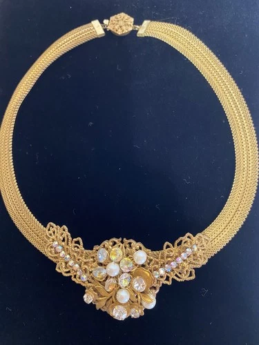 Rare Vintage Miriam Haskell Gold Tone Choker Necklace Signed
