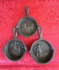 Trio Of Antique Cast Iron Mini Skillets Amish Motiff — photo 1