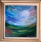 Original Acrylic Signed Abstract Landscape Painting Blue Green Colors Framed