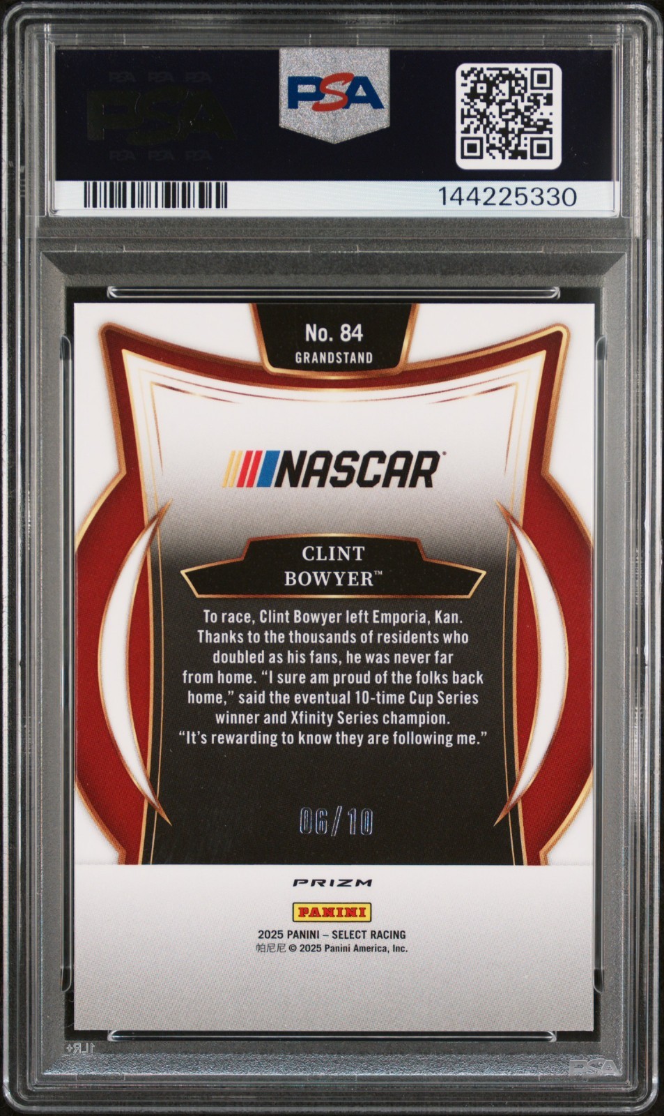 2025 Panini Select Racing #84 Clint Bowyer True Gold Prizm /10 PSA 9 MINT NASCAR view 2