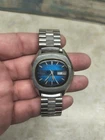 Vtg Seiko Automatic Watch Men 39mm Silver Tone Blue Ombre Oval Dial 7009-5008