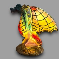 Hand-Painted Multicolor Dragon Lamp Figurine - 10" Tall With Illuminated Wings A