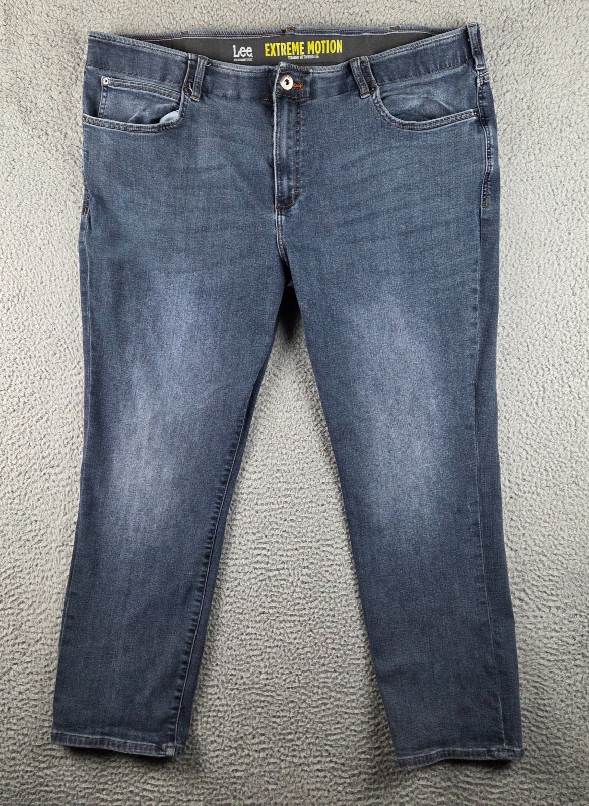 Mens 46x32 (43x30) Blue Extreme Motion Straight Tapered Leg 
