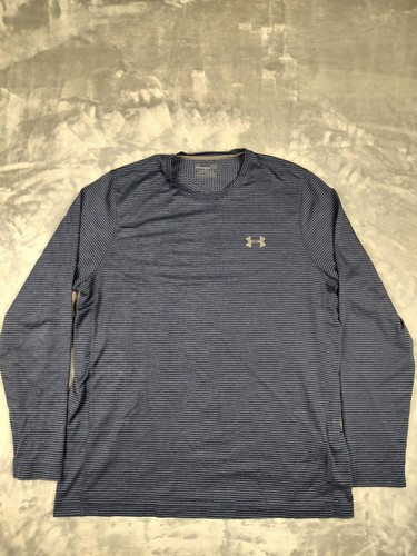 Under Armour Shirt Mens Large Blue ColdGear Long Sleeve Striped Thermal Top