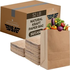 Brown Paper Bags 52 Lb. 50 Pack Large Paper Grocery Bags Bulk Heavy Duty