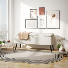 Storage Ottoman Linen Fabric Bench with Flip Top for Living Room