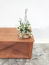 Dollhouse Hanging Plant Variegated English Ivy Natural Fiber Basket 1:12 Scale