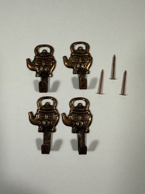 Four 4 Vintage Copper Kettle Tea Pot Kitchen Wall Hooks w 3 Nails