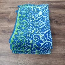3 Vtg Fieldcrest Hand Towel Mid Century Modern 1970's Blue Green Fringe Retro