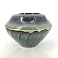 Bill Campbell Vase Blue Studio Art Pottery 7” x 5” Signed
