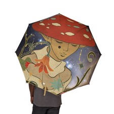 Mushroom Fairy Illustration Umbrella Foldable Rain Parasol