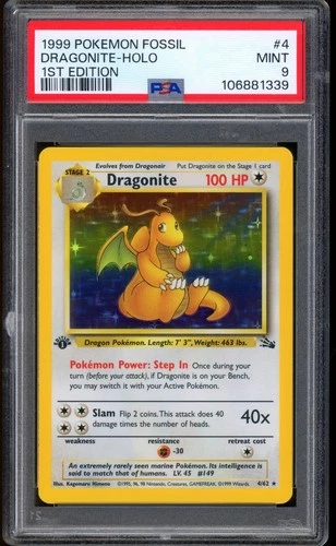 1999 Pokemon 1st Edition Dragonite Fossil Rare Holo #4 PSA 9 MINT