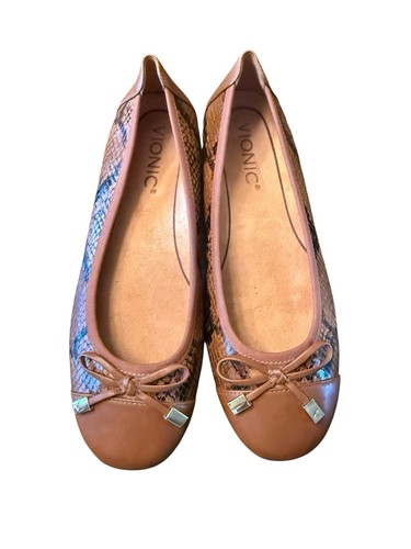 New Vionic Minna Brown Leather Ballet Comfort Flats Removable Ortho Insert