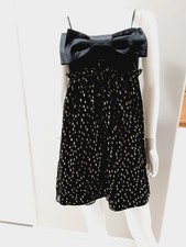 BETSEY JOHNSON Evening Dress Silk Black Gold Satin Bow Sz 4 Babydoll Straps