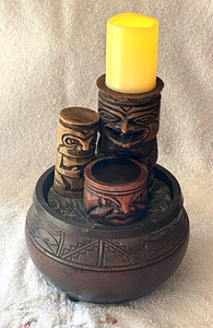Tiki Hawaiian Small Water Fountain Battery Powered Works Flameless Tea Light