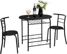 3 Piece Dining Set,Small Kitchen Table Set for 2, Table and 2 ChairsBlack ﻿