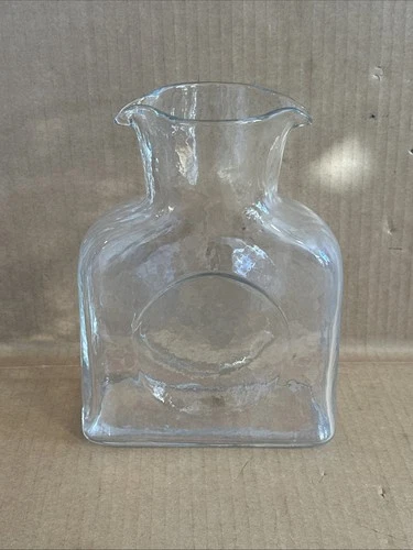 Vintage Blenko Style Art Glass Water Carafe Bottle Vase Clear Green Tint 8" Tall