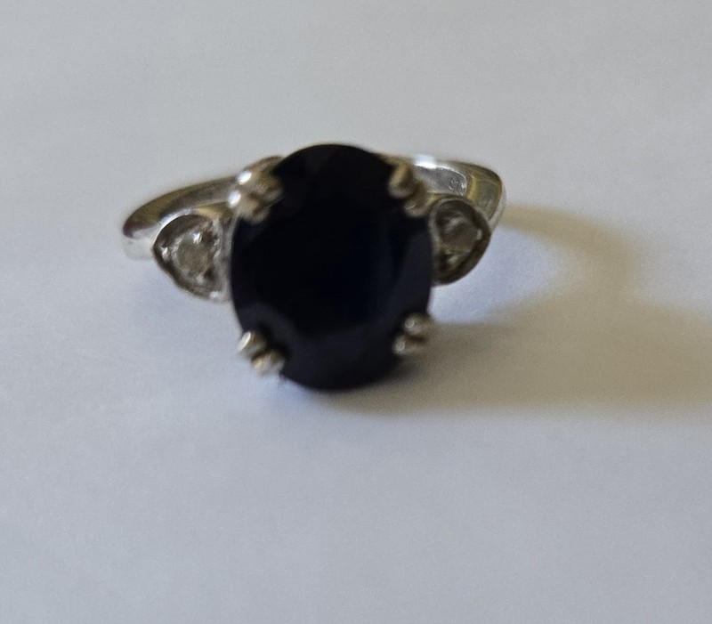 4.36 Ct Oval Cut Natural Sapphire & White Topaz Sterling Silver Sz 6 Ring w/ COA