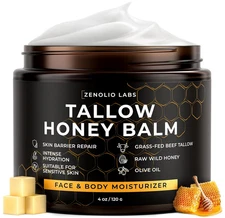 Organic Beef Tallow Balm w/Raw Honey & Beeswax Whipped Grass Fed Moisturizer NEW