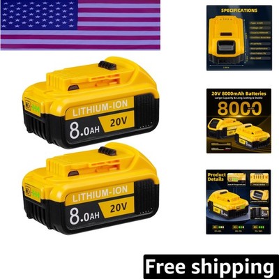 2-Pack 8.0Ah Replacement for 20V Max Batteries - No Memory Effect, Lightweight