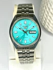 Vintage Seiko 5 6309 Automatic Light Blue dail Day Date Mens Watch 6309 829L