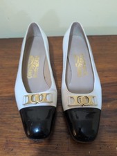 Vintage Salvatore Ferragamo Women  s Shoes Size 6 B Germana Bianco White/Black