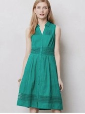 Anthropologie Maeve Swiss Dot Lace Crochet Shirt Dress Sleeveless Green Size 4