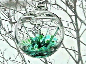 1 Hanging Glass Ball 4" Diameter "Tropical Tree" Witch Ball GB5