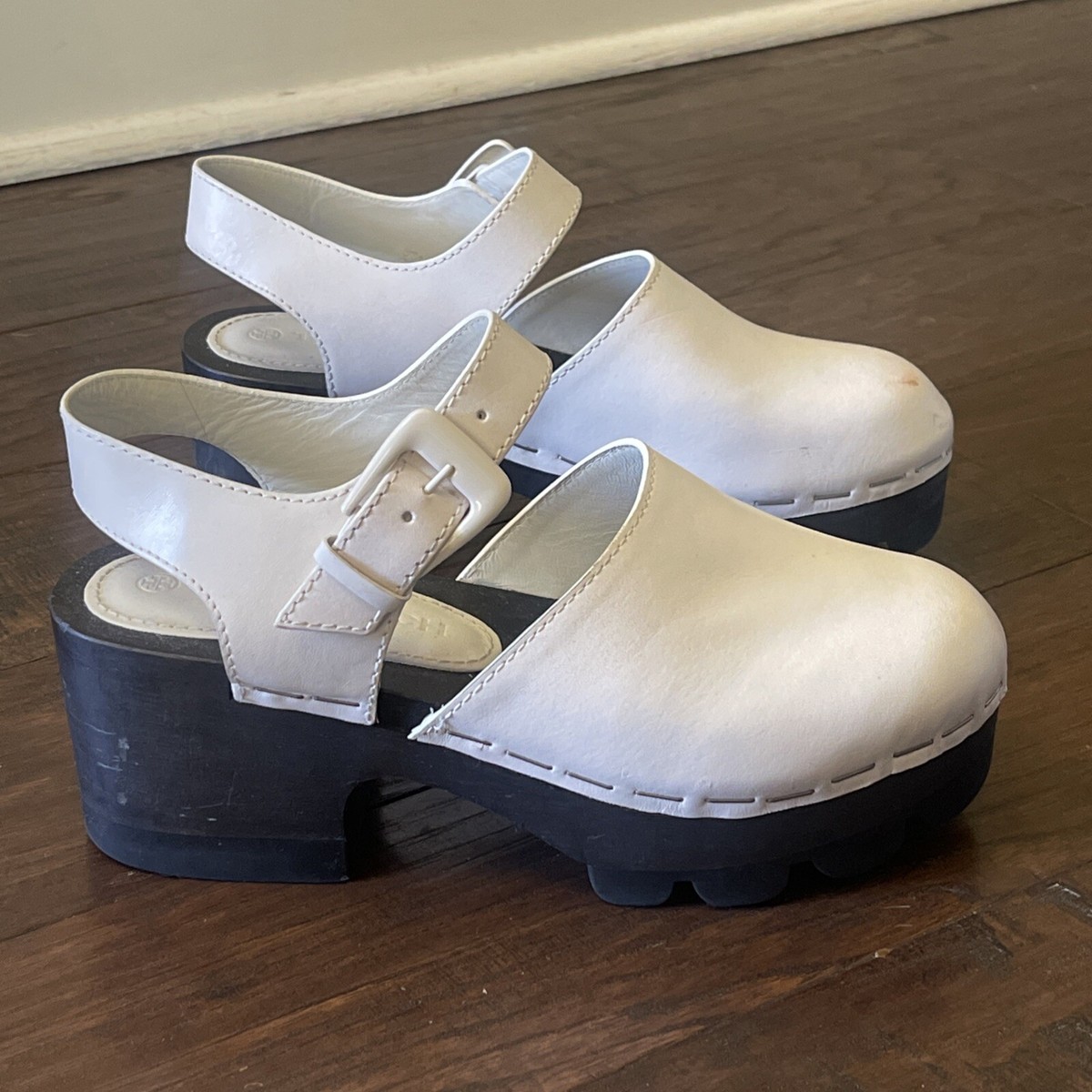 Tory Burch Runway Lug Sole Clogs White Leather Platform Slingback