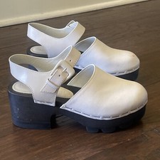 Tory Burch Runway Lug Sole Clogs White Leather Platform Slingback Womens 8 READ