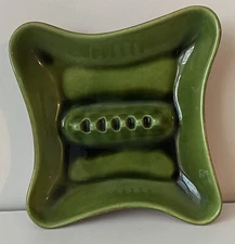 Berkeley Pottery Ashtray 7001 USA Avacado Green  Wood Grain Bottom Mid Century