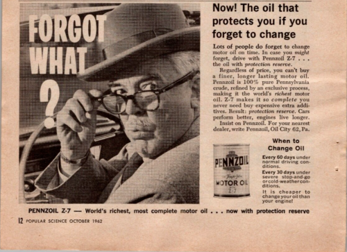 1962 PENNZOIL Das Öl, das Sie schützt Vintage Magazin Druckanzeige - Bild 3 von 3