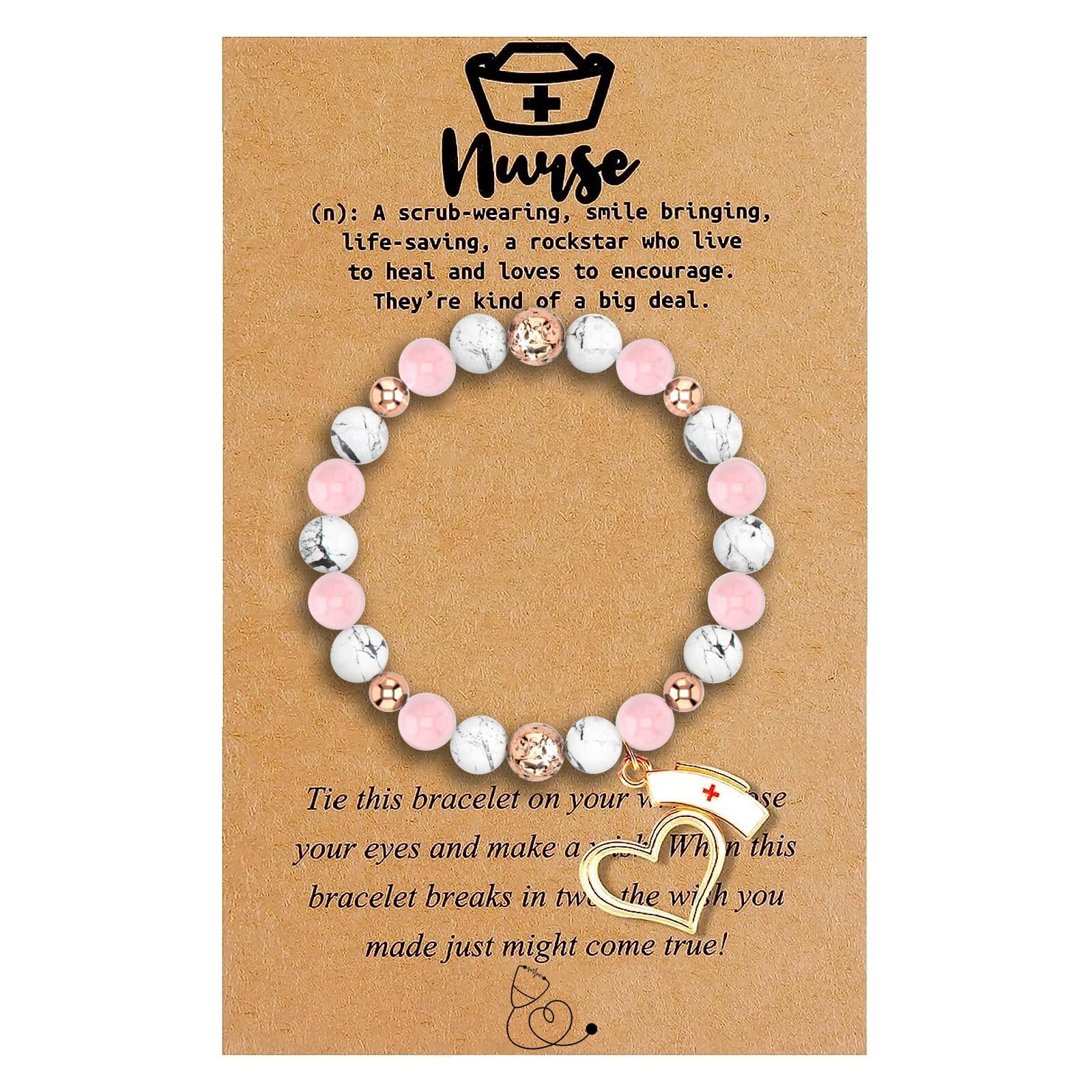 Nurse Gifts for Women Natural Stone Nurse Bracelet Beaded Stethoscope RN Bracele