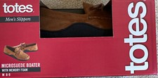 NIB Totes Microsuede Boater w/ Memory Foam Men  s Brown Slippers Size Medium 8-9