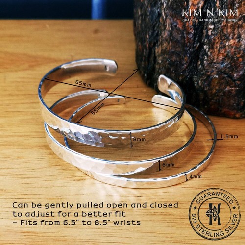 Solid & Thick Hammered Bangle Bracelet with Symbol ✔️Solid 925 Silver✔️Quality - Picture 3 of 10