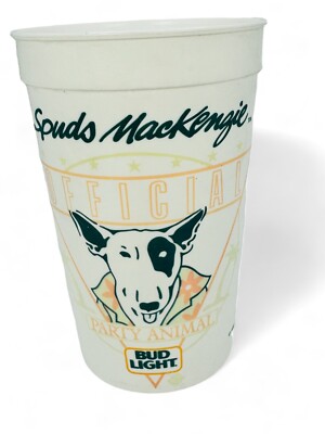 VINTAGE BUD LIGHT SPUDS MacKENZIE PARTY ANIMAL PLASTIC MUG CUP DOG 1987