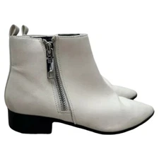 MIX NO. 6 (THIAMA) Women's White Ankle Booties Side Zipper Heeled Boots-Size 7.5
