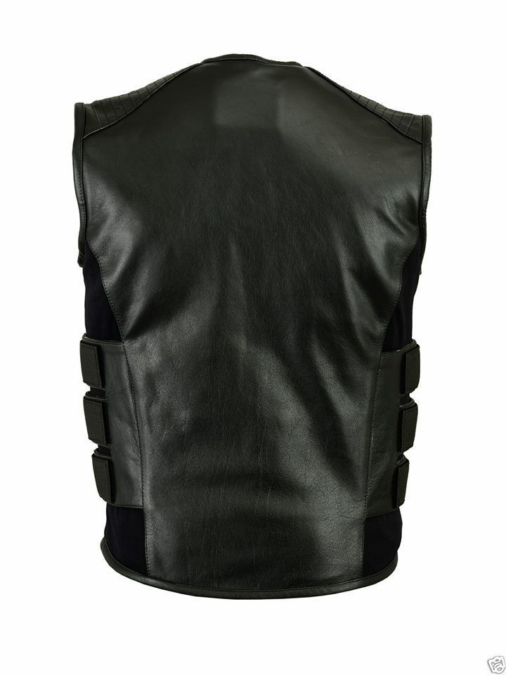 Motorcycle biker 'SWAT' style mens leather vest with two gun