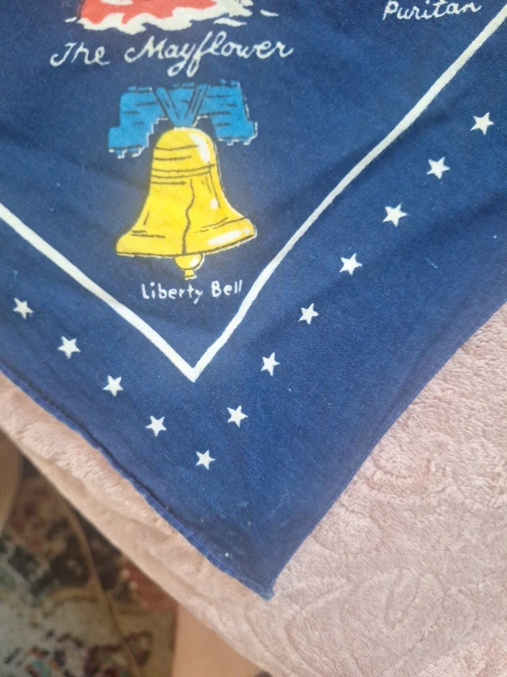 Bandana de algodão Patriotic New England 21 pol. quadrada. EUA América Vintage 1960-1980 - Imagem 3 de 4