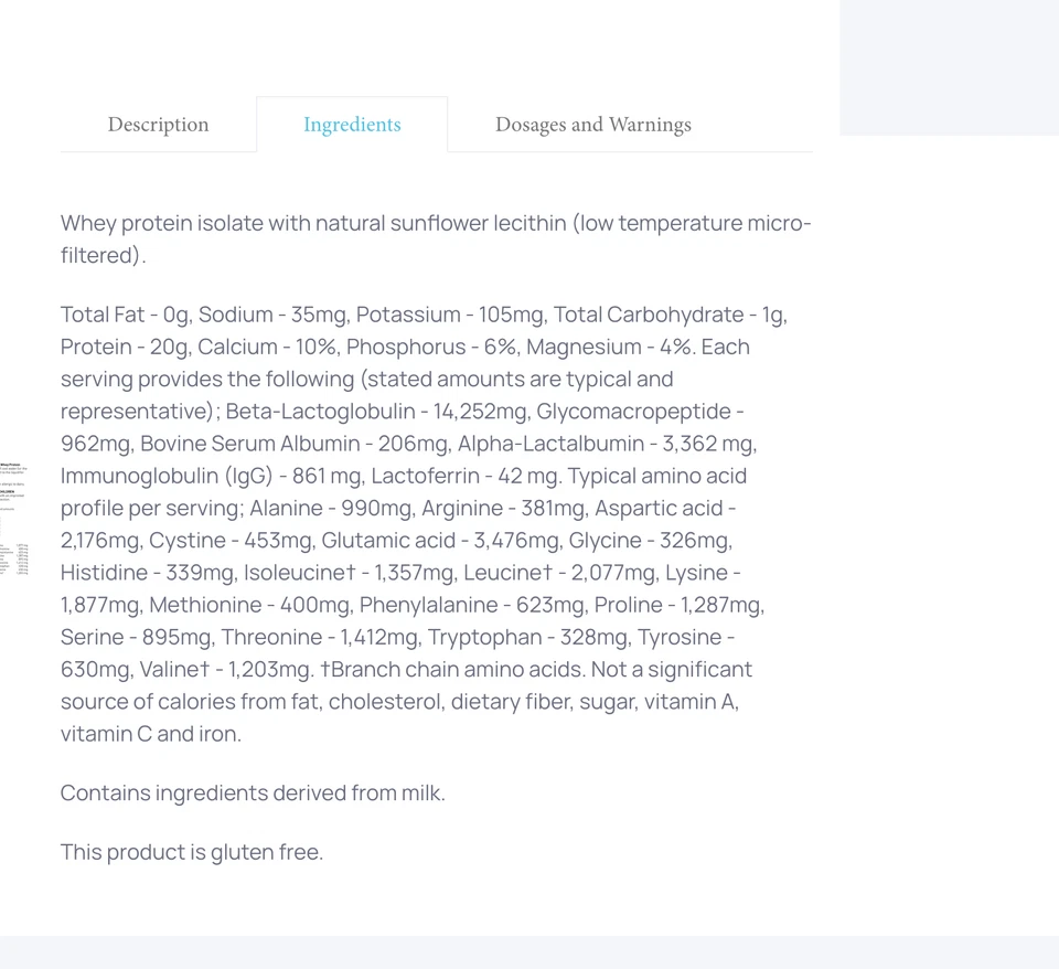 Biotics Research Whey Protein Isolate Unflavored 16 Oz Exp 02/26 - Image 2 of 2