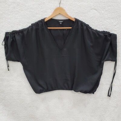 Express Women's XL Black V-Neck Tie Sleeve Banded Bottom Top