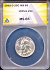 1955-D Silver 25c Washington Head Quarter MS 65 ANACS # 7695978 + Bonus