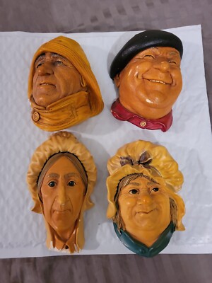 Lot of 4 Bossons Chalkware Head Sculpture Life Boatman Pierre Sarah Gamp 1965 